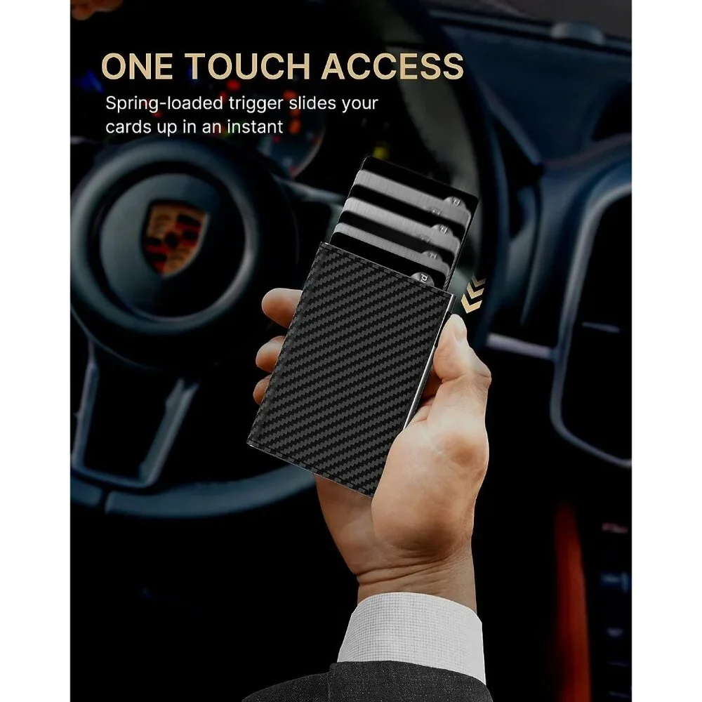 Mens Wallet Card Holder: Pop Up Aluminum Case, Genuine Leather, Smart, RFID